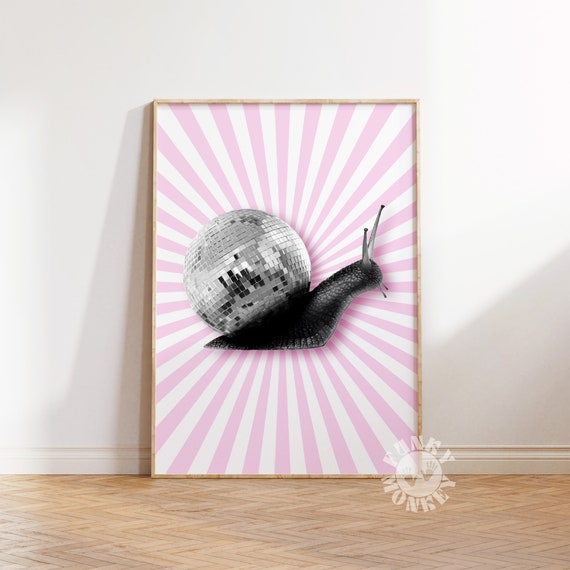 Funky Disco Ball Print Trendy Wall Art Prints Disco Snail Retro Y2k Decor Preppy Wall Decor Bar Cart Art Art Prints