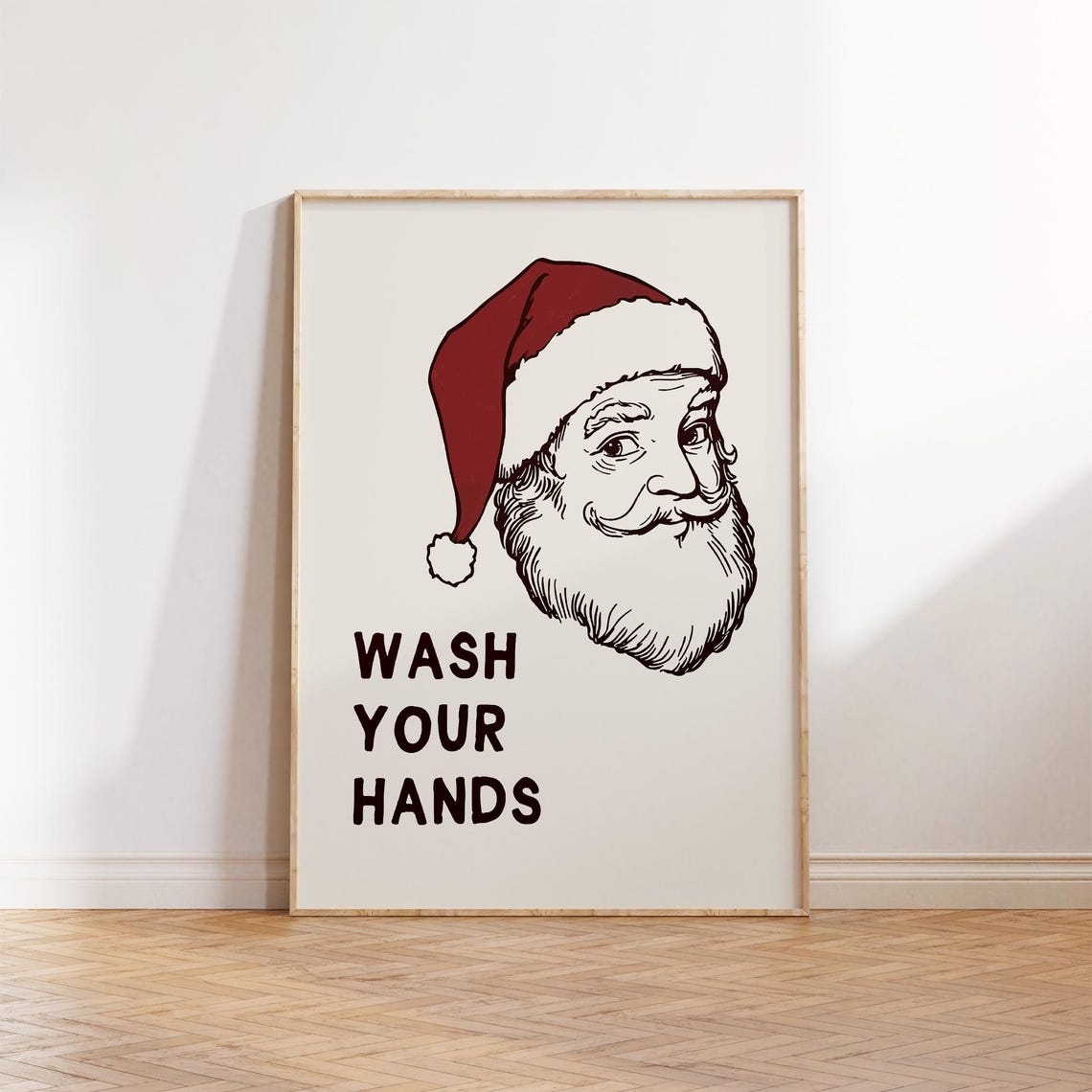 Santa Wash Your Hands Funny Retro Christmas Bathroom Poster Holiday