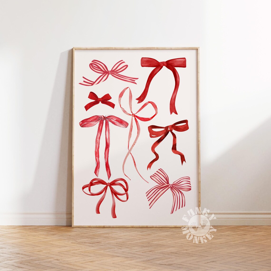 Red Christmas Bows Art Print, Preppy Holiday Decor