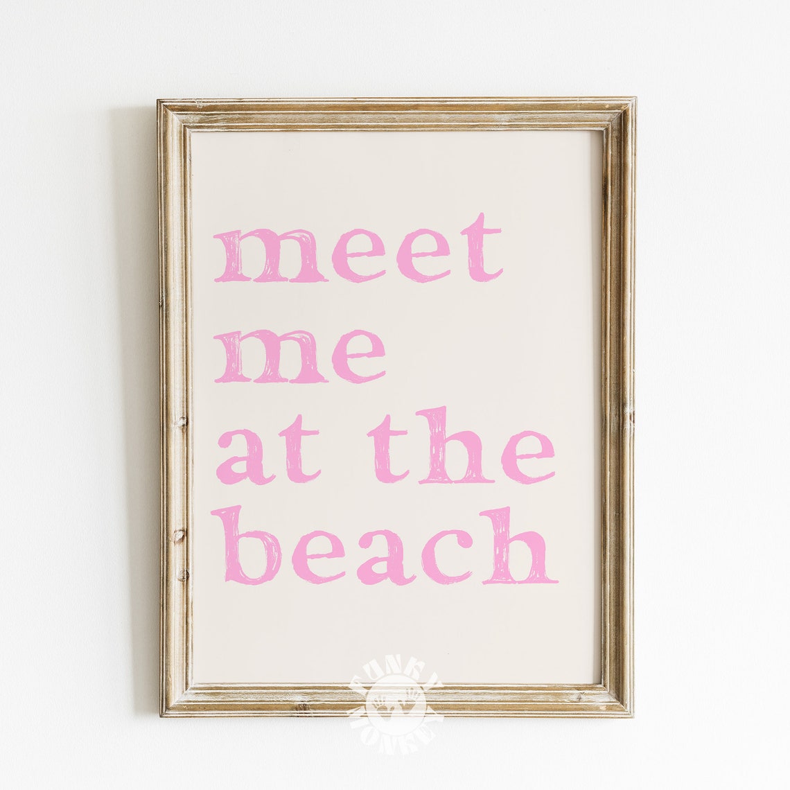 Meet Me At The Beach Pink Hand Lettered Coastal Quote Poster