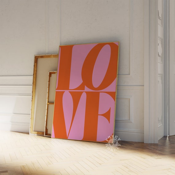Love Retro Typography Art Print, Preppy Y2K Style