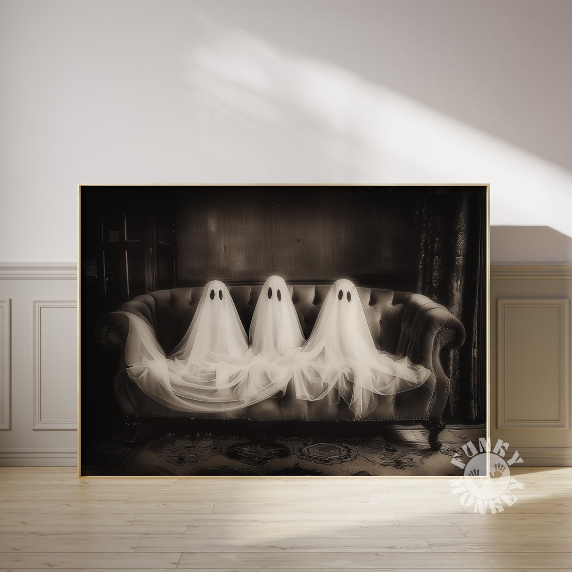 Three Sheet Ghosts On Couch Moody Halloween Photo Spooky Cute Poster