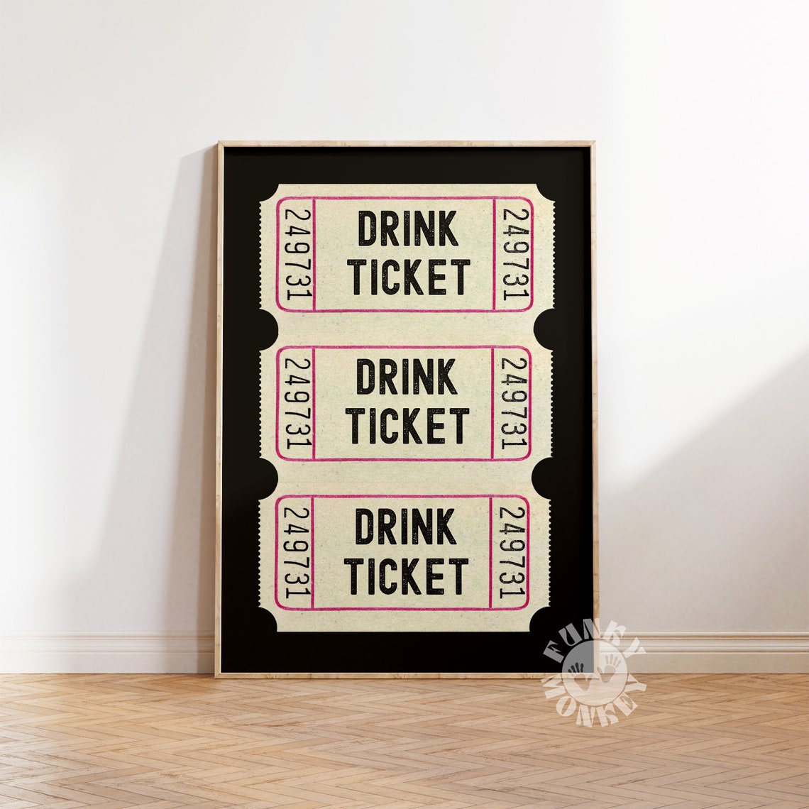 Vintage Drink Ticket Stubs Retro Black Bar Cart Bar Decor Poster