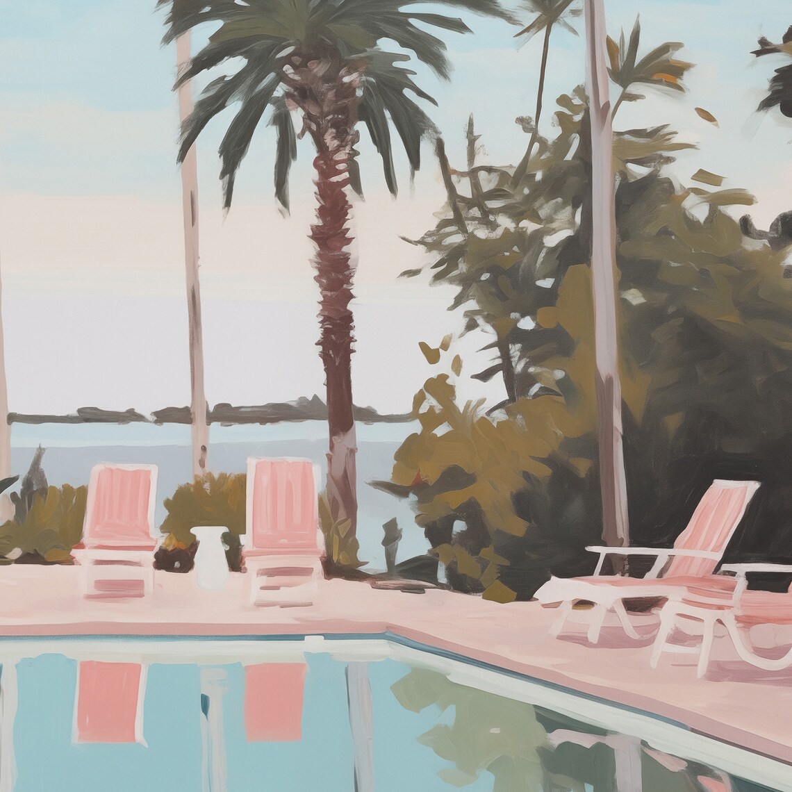 Swimming Pool Retro Aesthetic Painting, Pastel Art