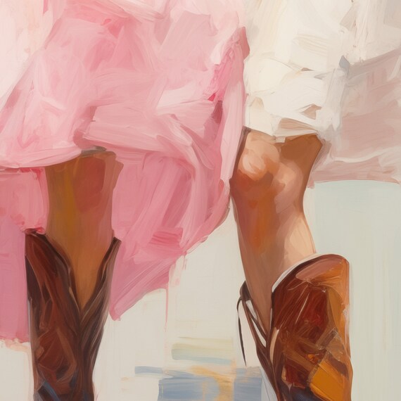 Cowgirl Boots With Pink Dress Painterly Western Fashion Art Poster