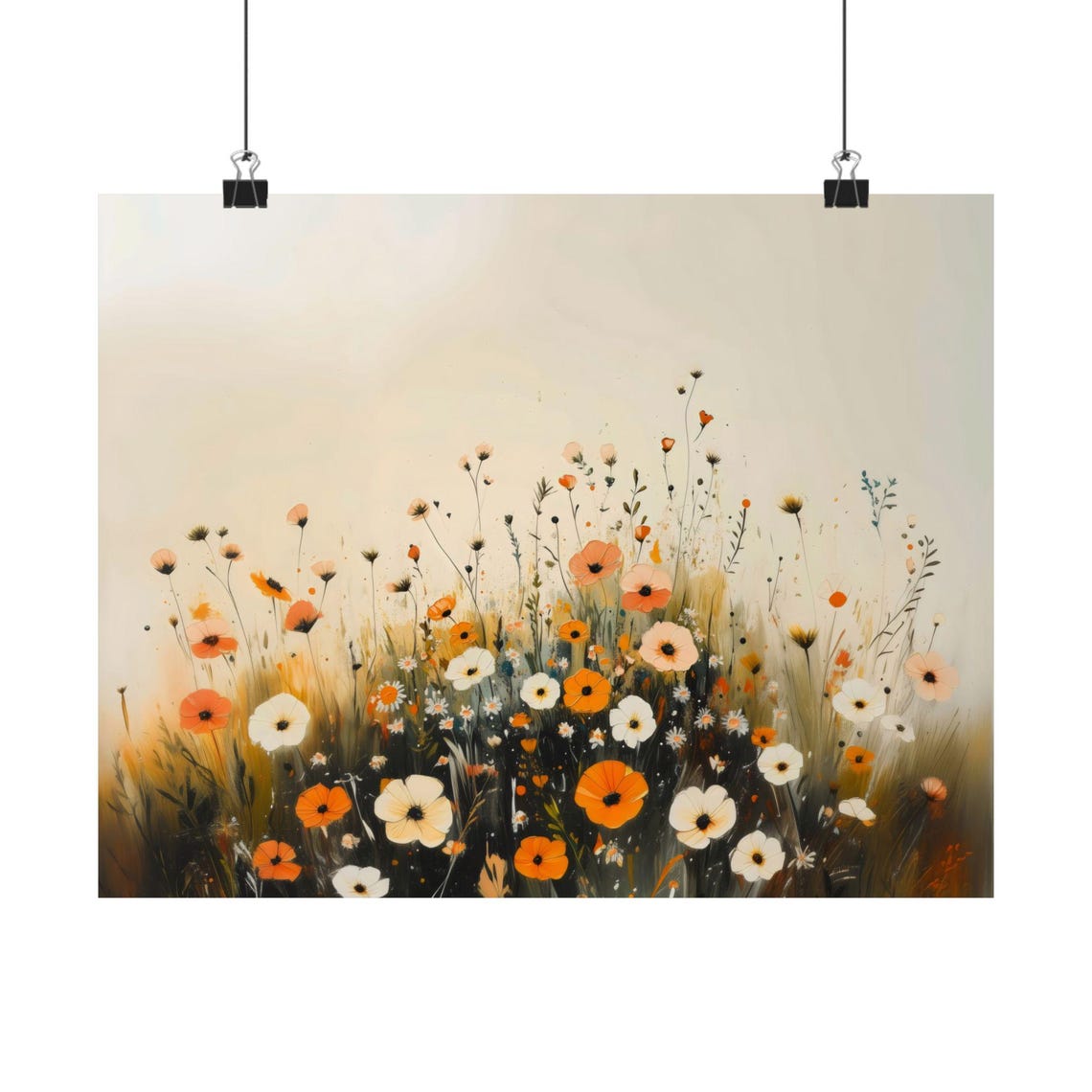 Minimalist Wildflower Meadow Soft Cream Delicate Floral Art Print