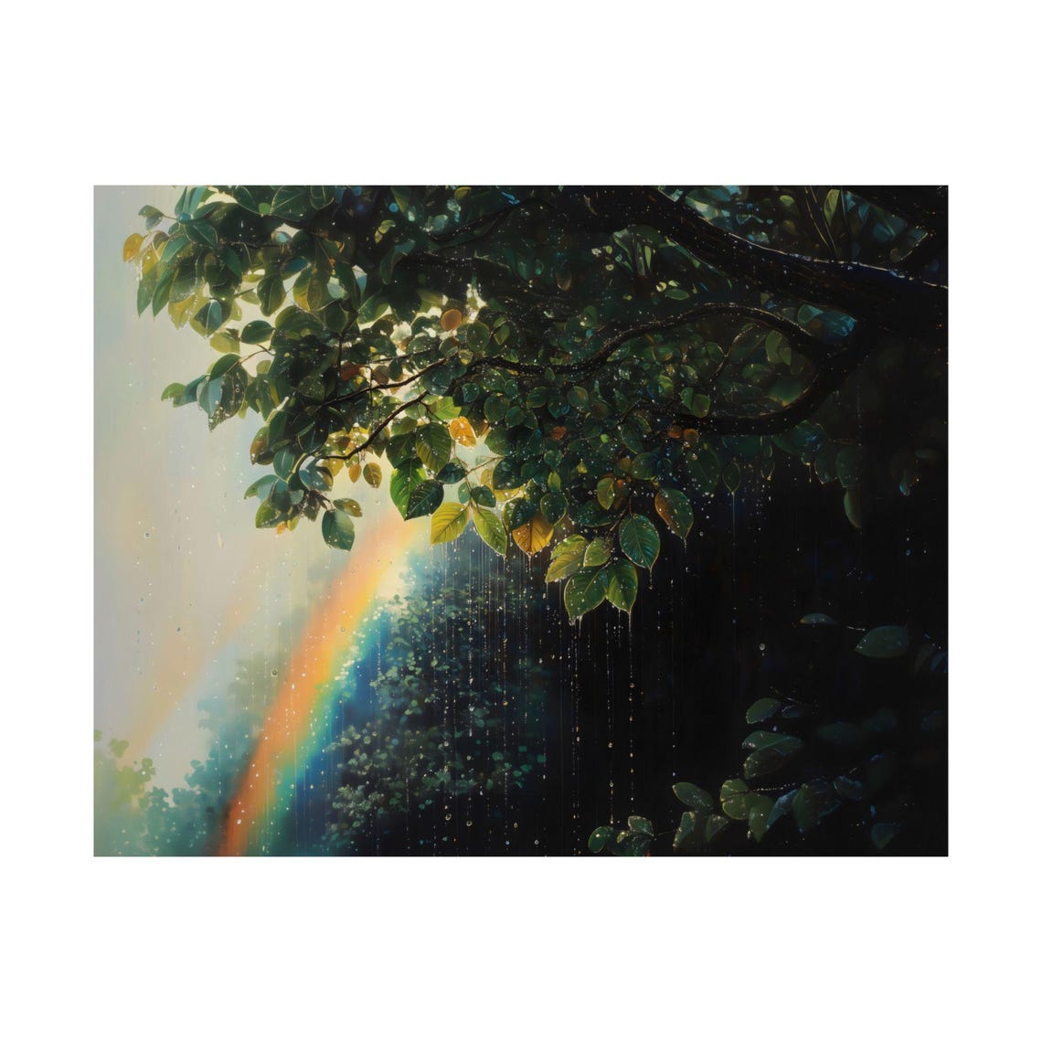 Rainy Tree Canopy Rainbow Gentle Storm Afterglow Nature Poster - Image 3