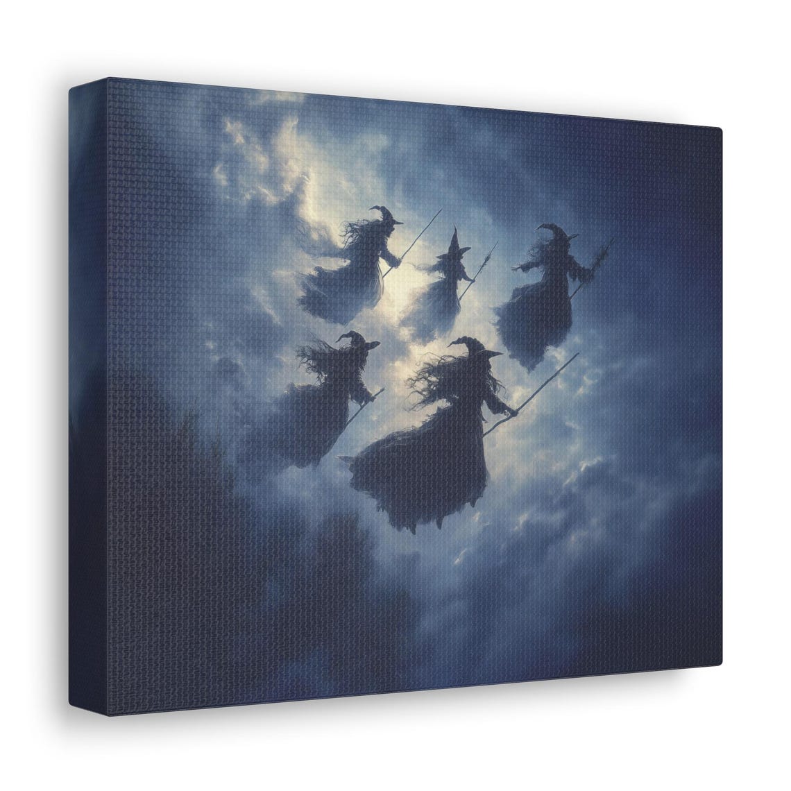 Witches Flying Broomsticks Moonlit Night Sky Halloween Poster - Image 2