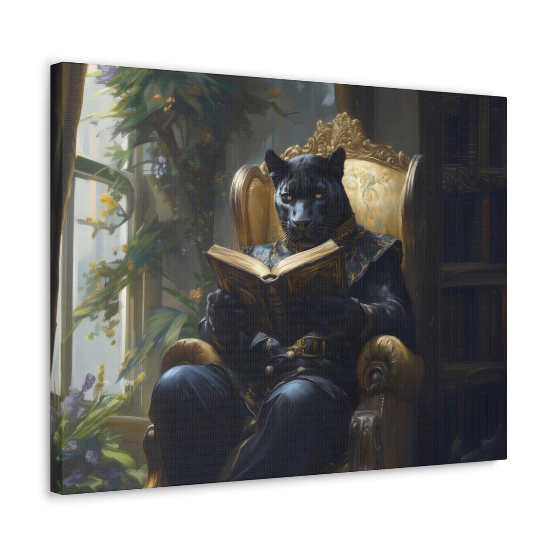 Reading Panther Maximalist Eclectic Victorian Print Bold Altered Animal Portrait Fantasy Fun Colorful Renaissance Rustic Art - Image 3