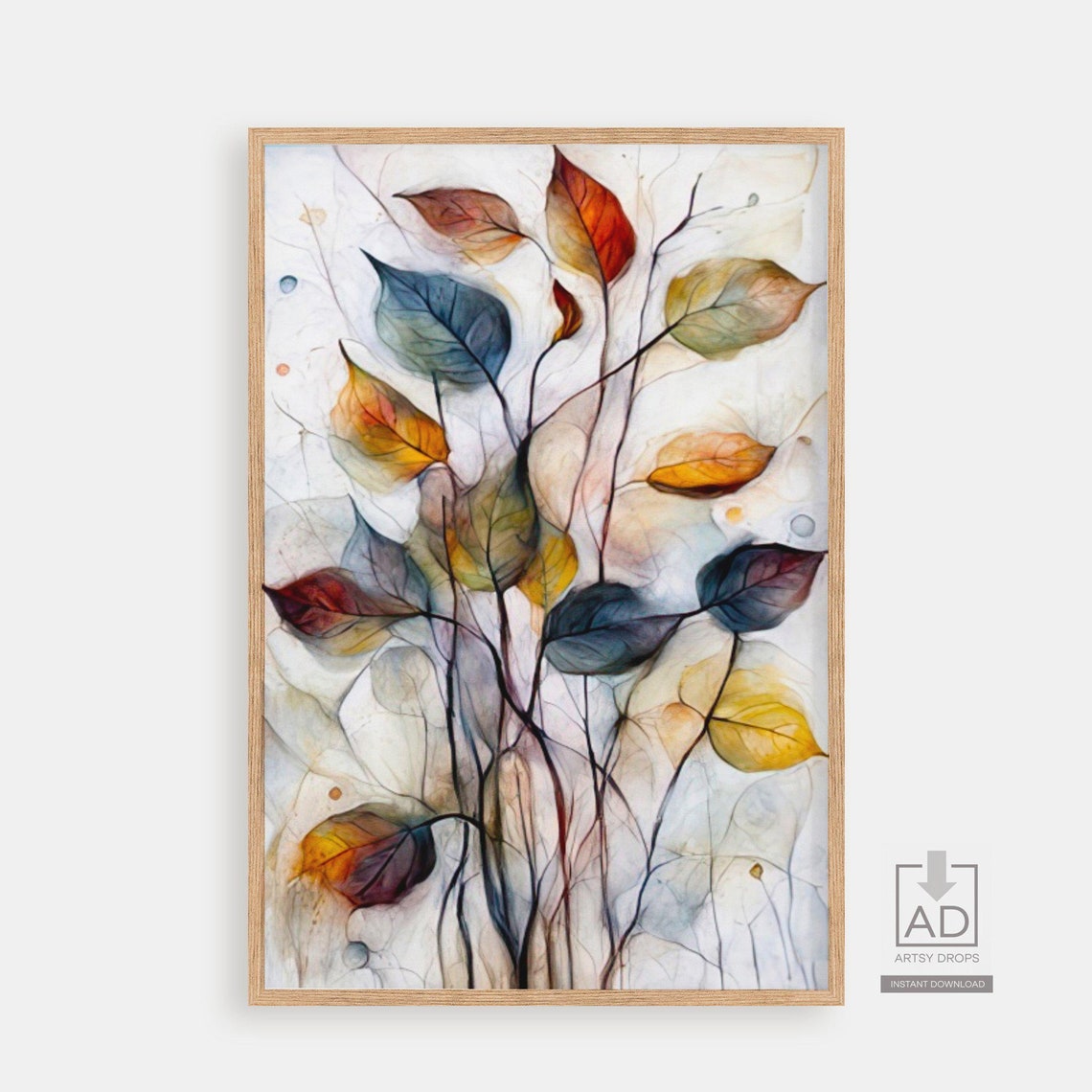 Delicate Autumn Leaves Watercolor Painting On Slender Stems Poster