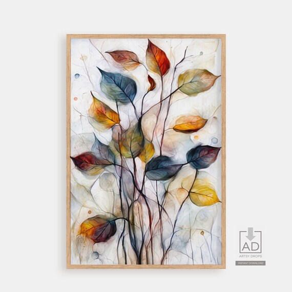 Delicate Autumn Leaves Watercolor Painting On Slender Stems Poster
