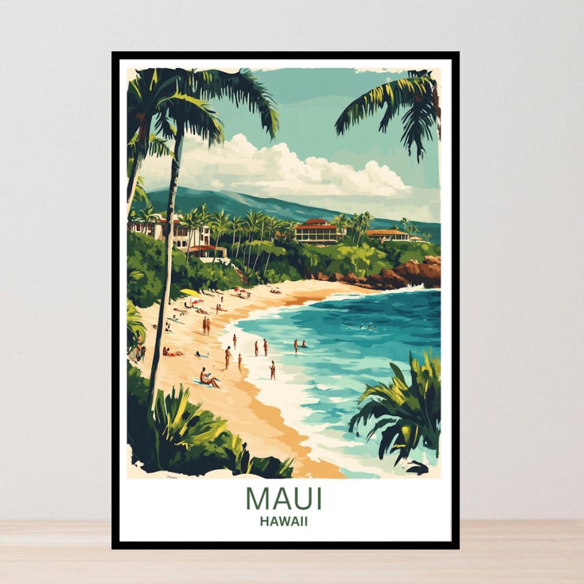 Maui Hawaii Palm Beach Cove Swimmers Resort Shore Travel Poster