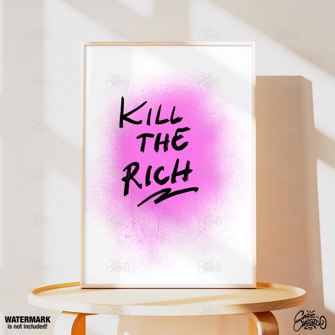 Kill the Rich Pink Spray Paint Rebellious Punk Graffiti Quote Poster - Image 3