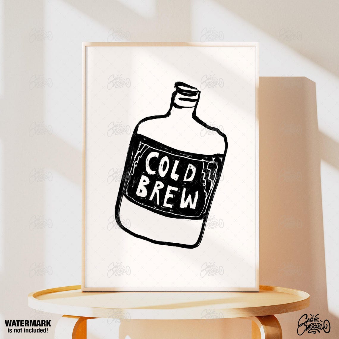 Cold Brew Bottle Poster in Bold Black Hand Sketch Line Art Style - Image 3
