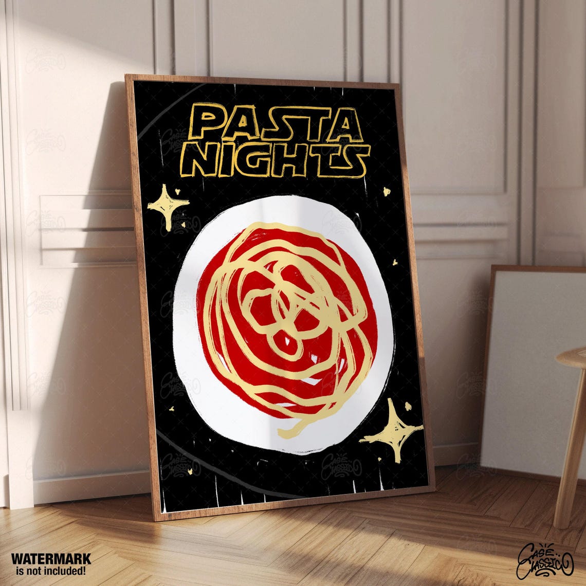 Pasta Nights Retro Starry Night Spaghetti Bowl Kitchen Poster - Image 4