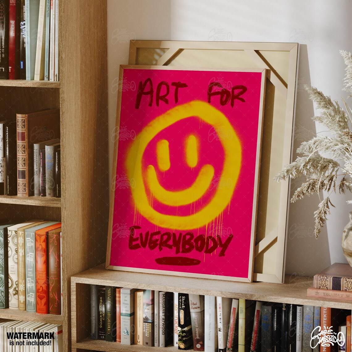 Art For Everybody Yellow Smiley Face Pink Graffiti Quote Poster - Image 2