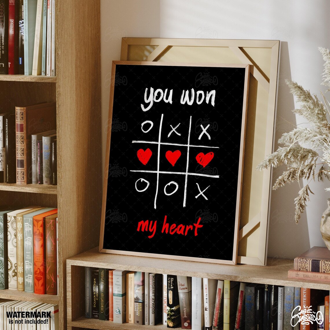 You Won My Heart Tic Tac Toe Game Poster With a Red Heart Row - Image 2