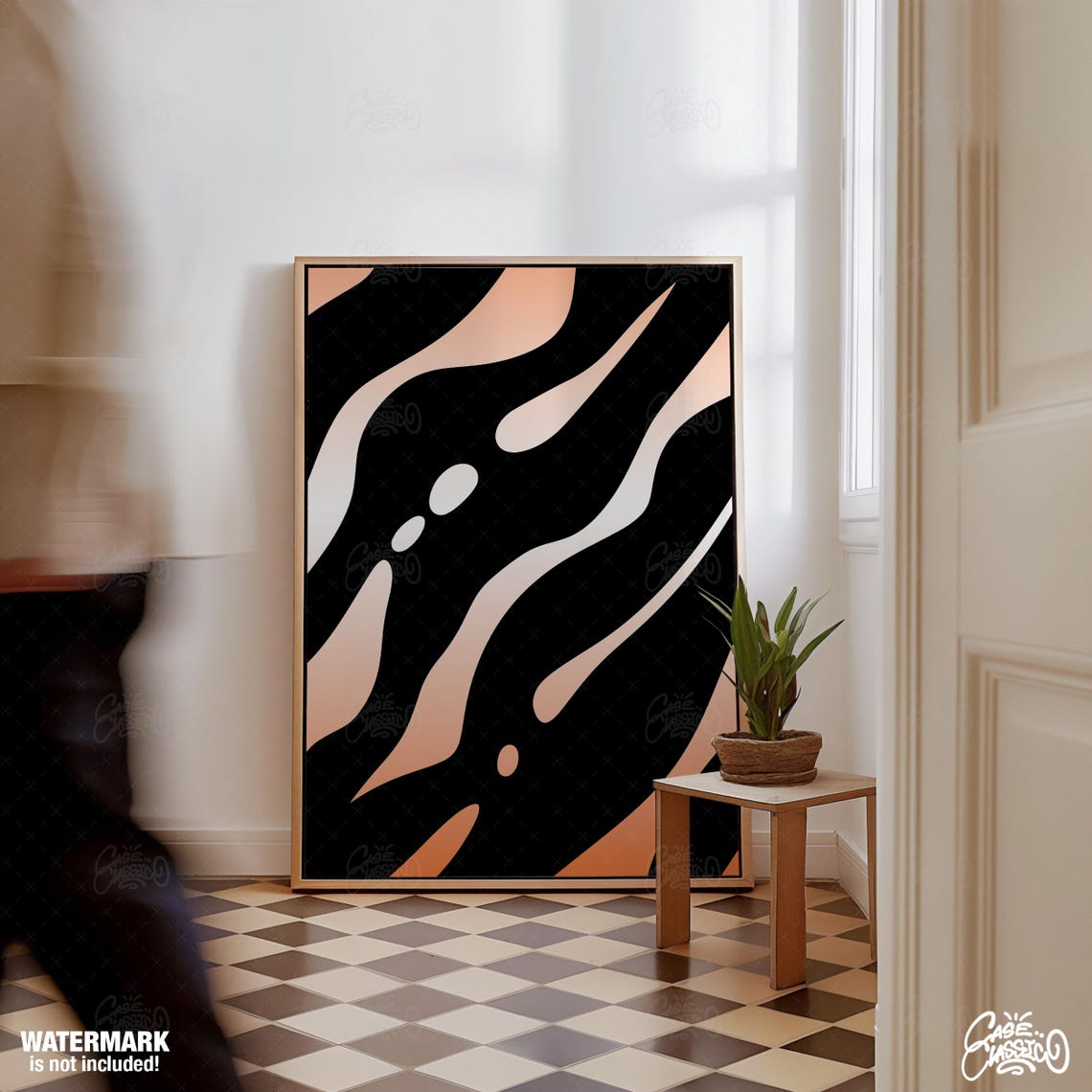Black Peach Wavy Stripe Modern Abstract Wall Decor Art Poster - Image 2