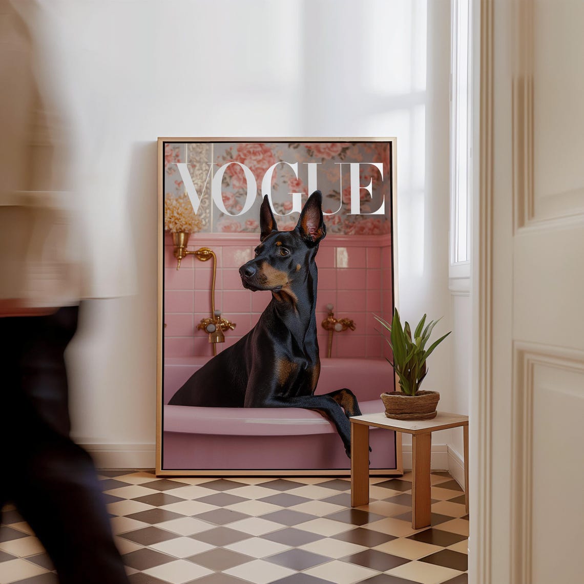 Doberman Pinscher in Pink Bathtub Funny Vogue Style Dog Poster - Image 2