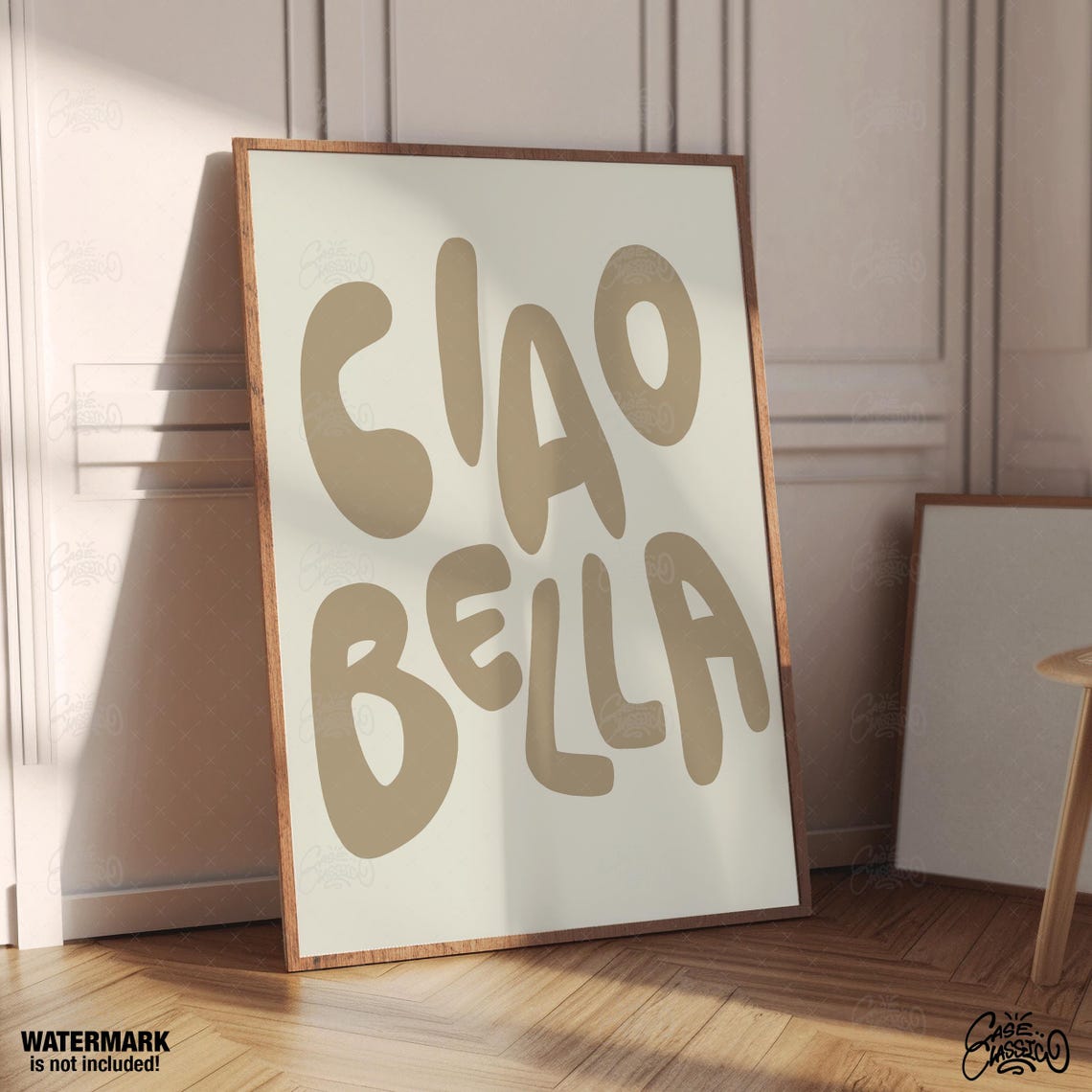 Ciao Bella Beige Bubble Letter Italian Greeting Typography Poster
