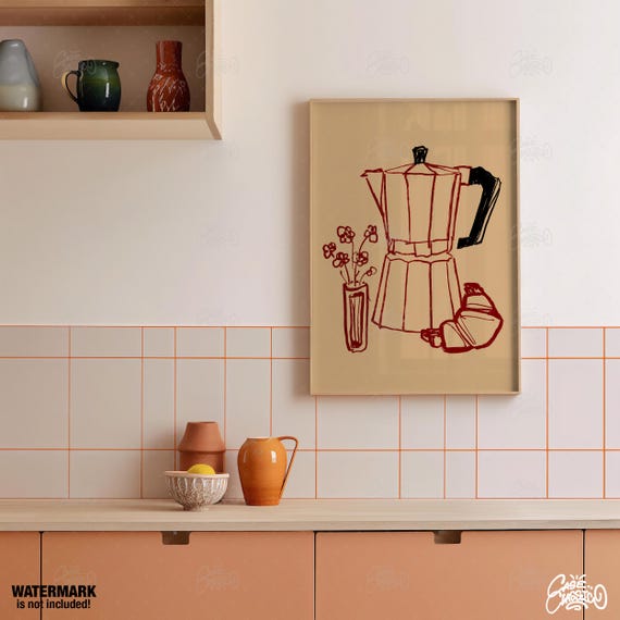 Cafe Print Trendy Wall Art Croissant Print Coffee Poster Kitchen Prints Kitchen Wall Art Fine Art Prints Minimalist Wall Art