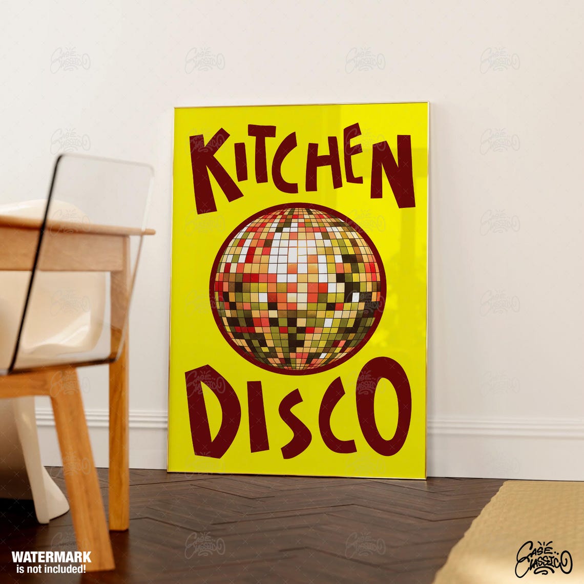 Kitchen Disco Mirror Ball Neon Lime Green Party Quote Poster - Image 4