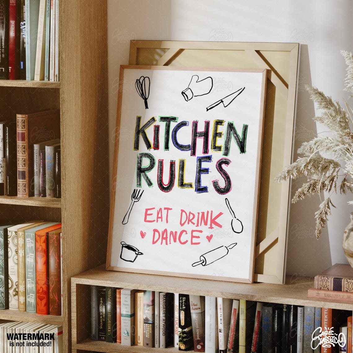 Kitchen Rules Eat Drink Dance Hand Drawn Doodle Kitchen Poster - Image 2