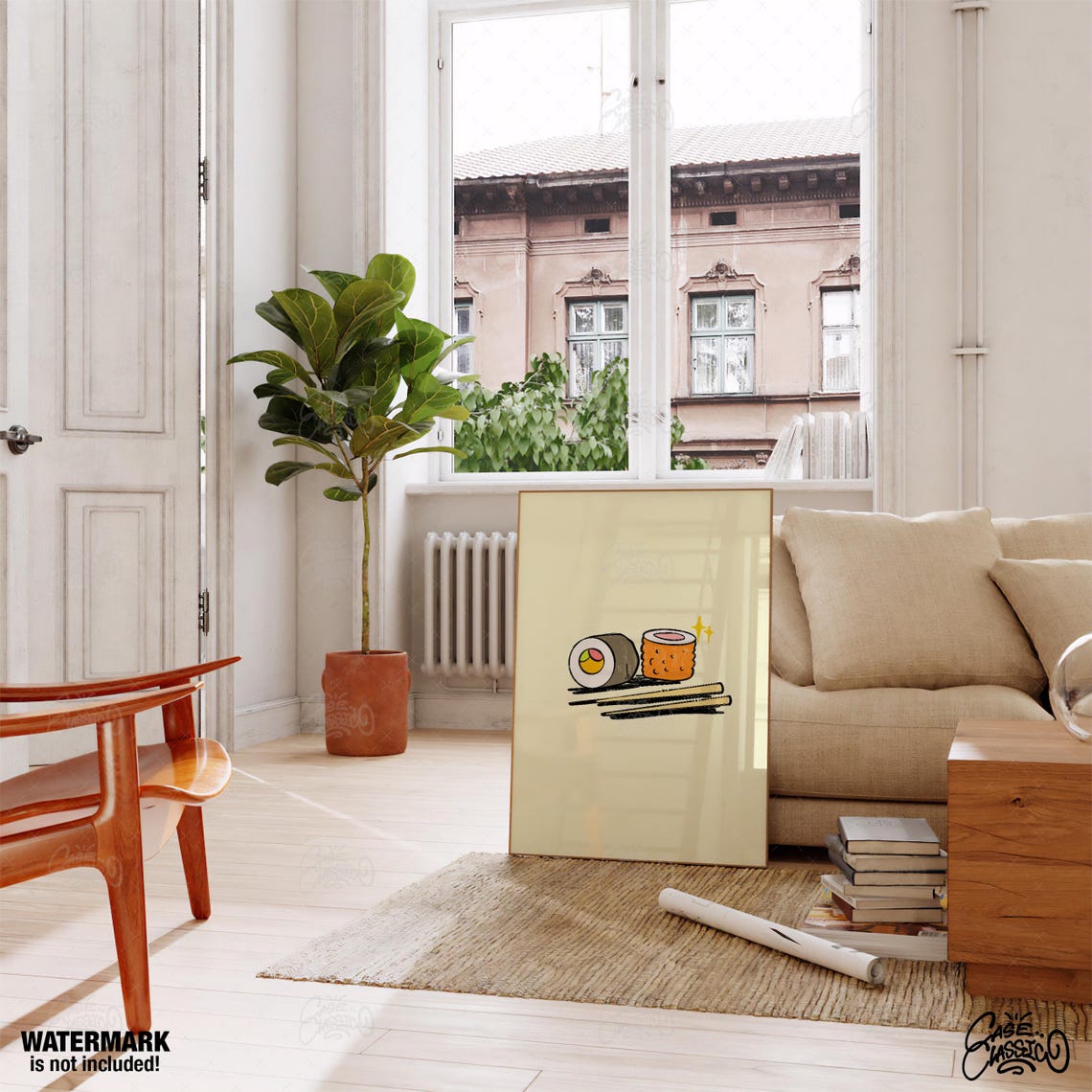 Cute Sushi Illustration Japanese Kitchen Decor Poster With Chopsticks - Image 3