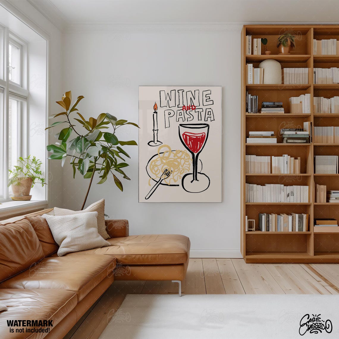 Wine And Pasta Hand Drawn Red Kitchen Art Illustration Poster - Image 3