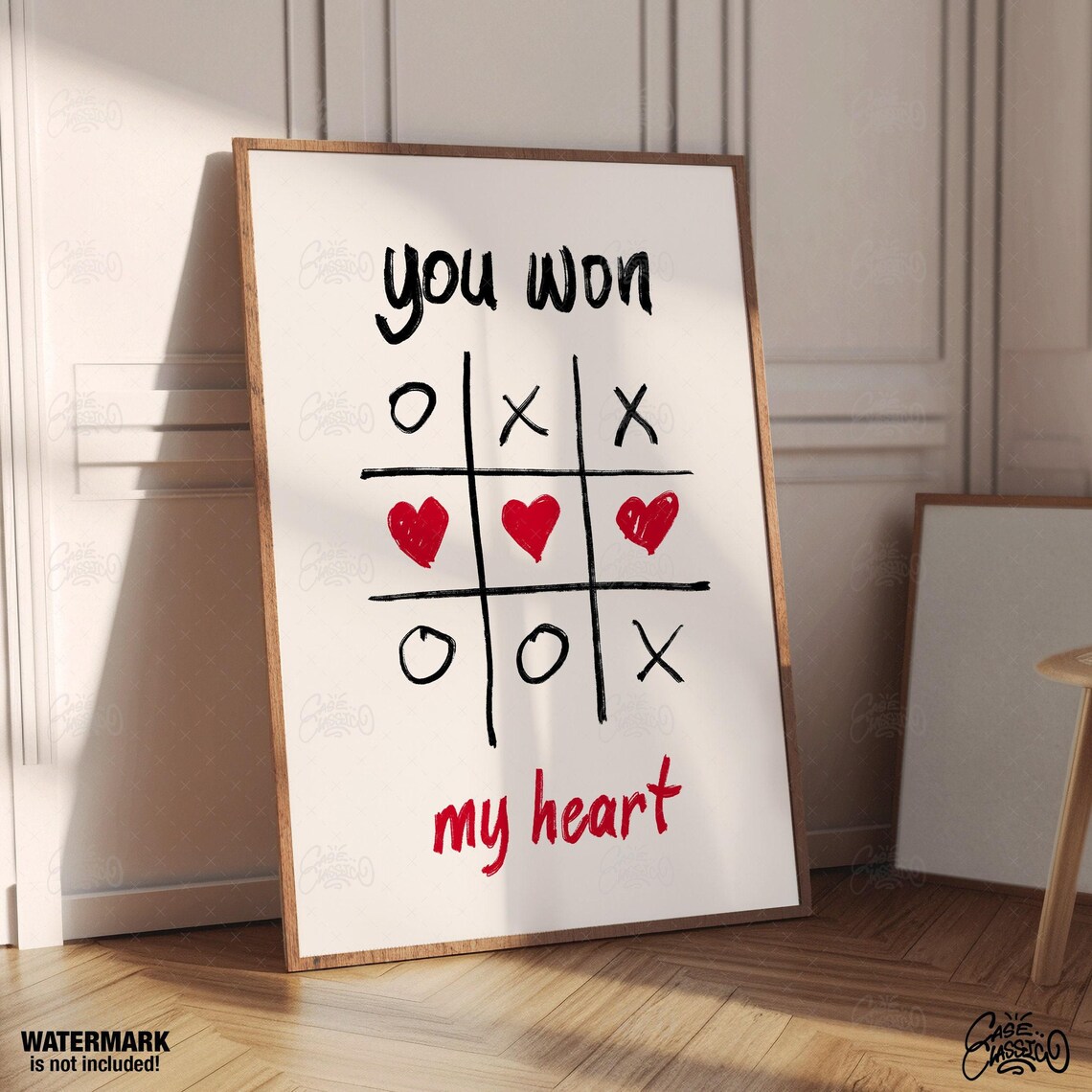 You Won My Heart Tic Tac Toe Love Quote Romantic Hand Drawn Poster - Image 4