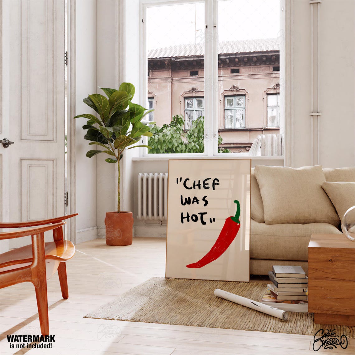 Chef Was Hot Chili Pepper Funny Illustrated Kitchen Art Poster - Image 2