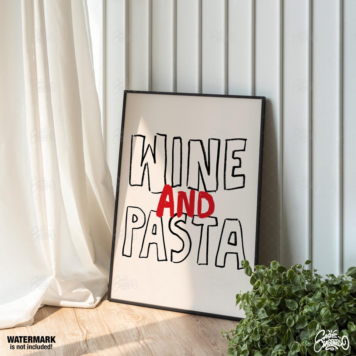 Wine And Pasta Black And Red Hand Lettered Kitchen Poster Decor - Image 4