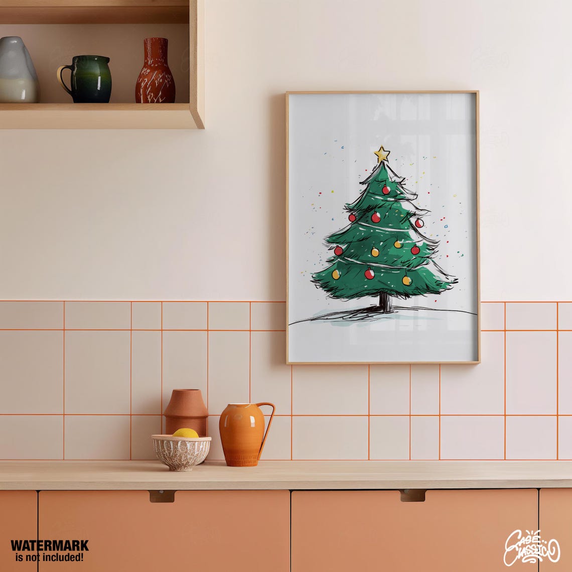 Whimsical Hand Drawn Green Christmas Tree with Gold Star Poster - Image 2
