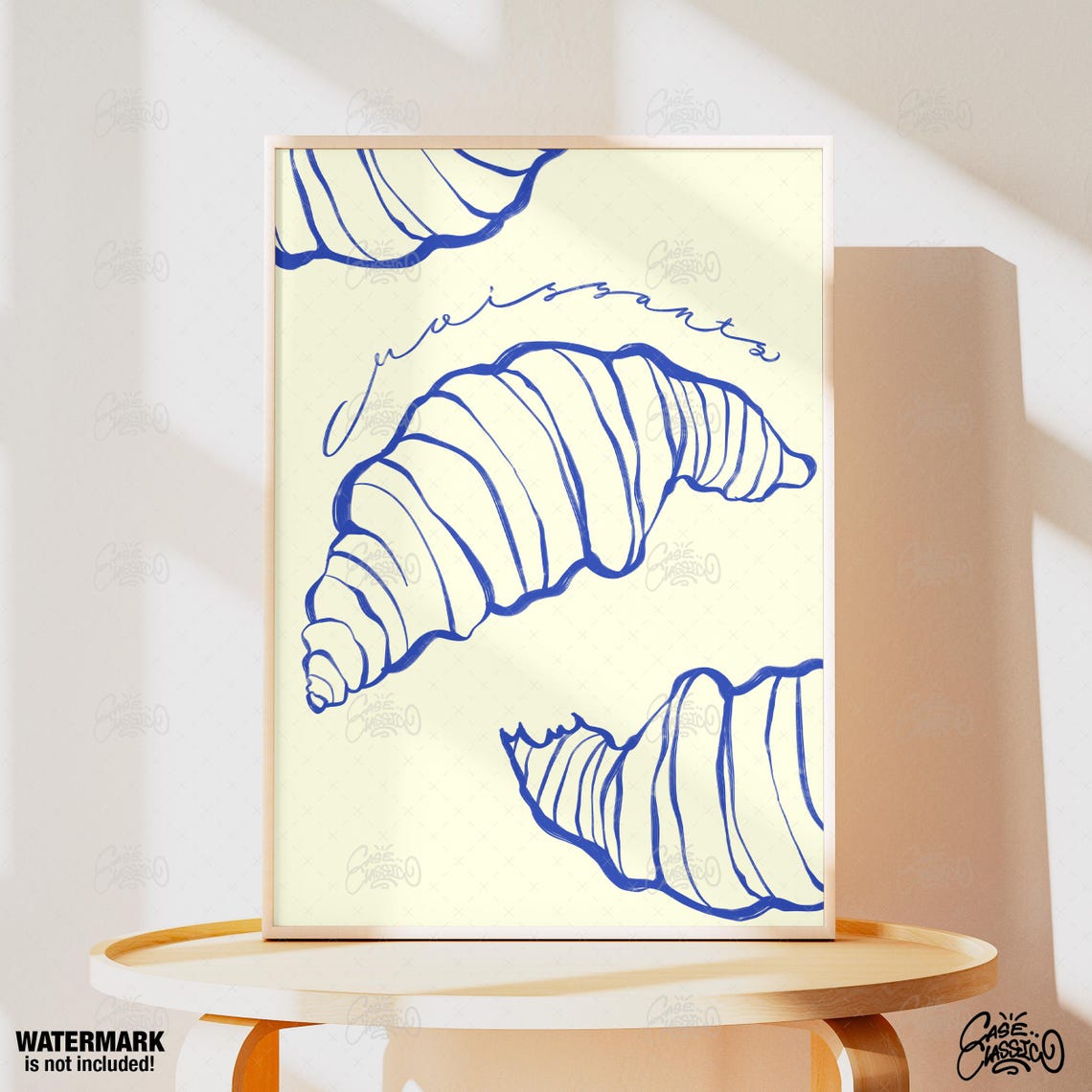 Blue Croissants Line Art French Cafe Kitchen Poster With Script - Image 2