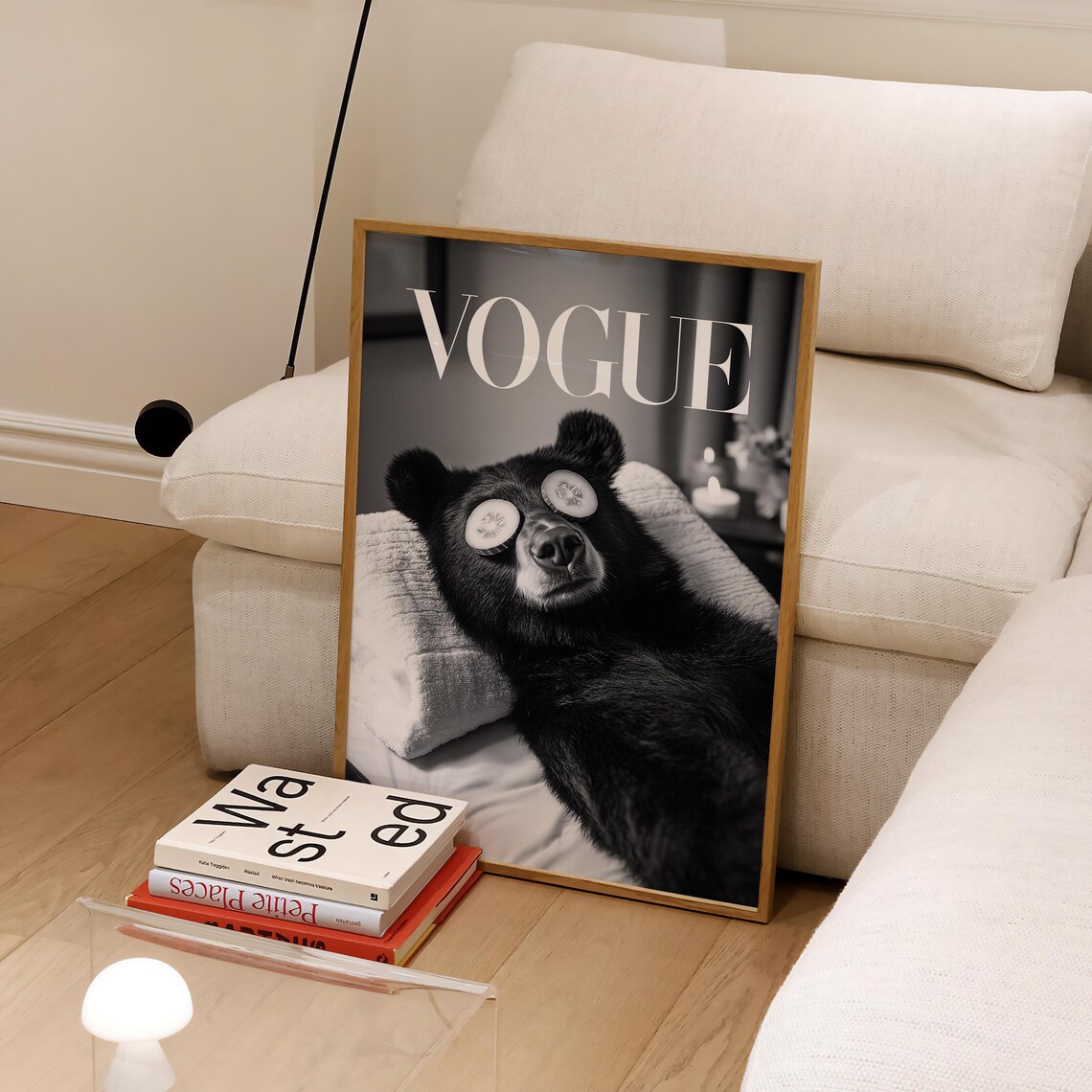Vogue Black Bear Spa Day Cucumber Slices Funny Animal Art Poster - Image 4