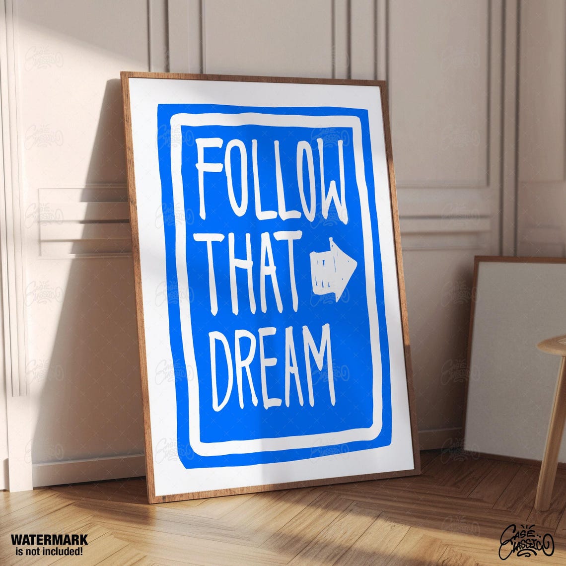Follow That Dream Blue Hand Lettered Motivational Quote Poster - Image 3