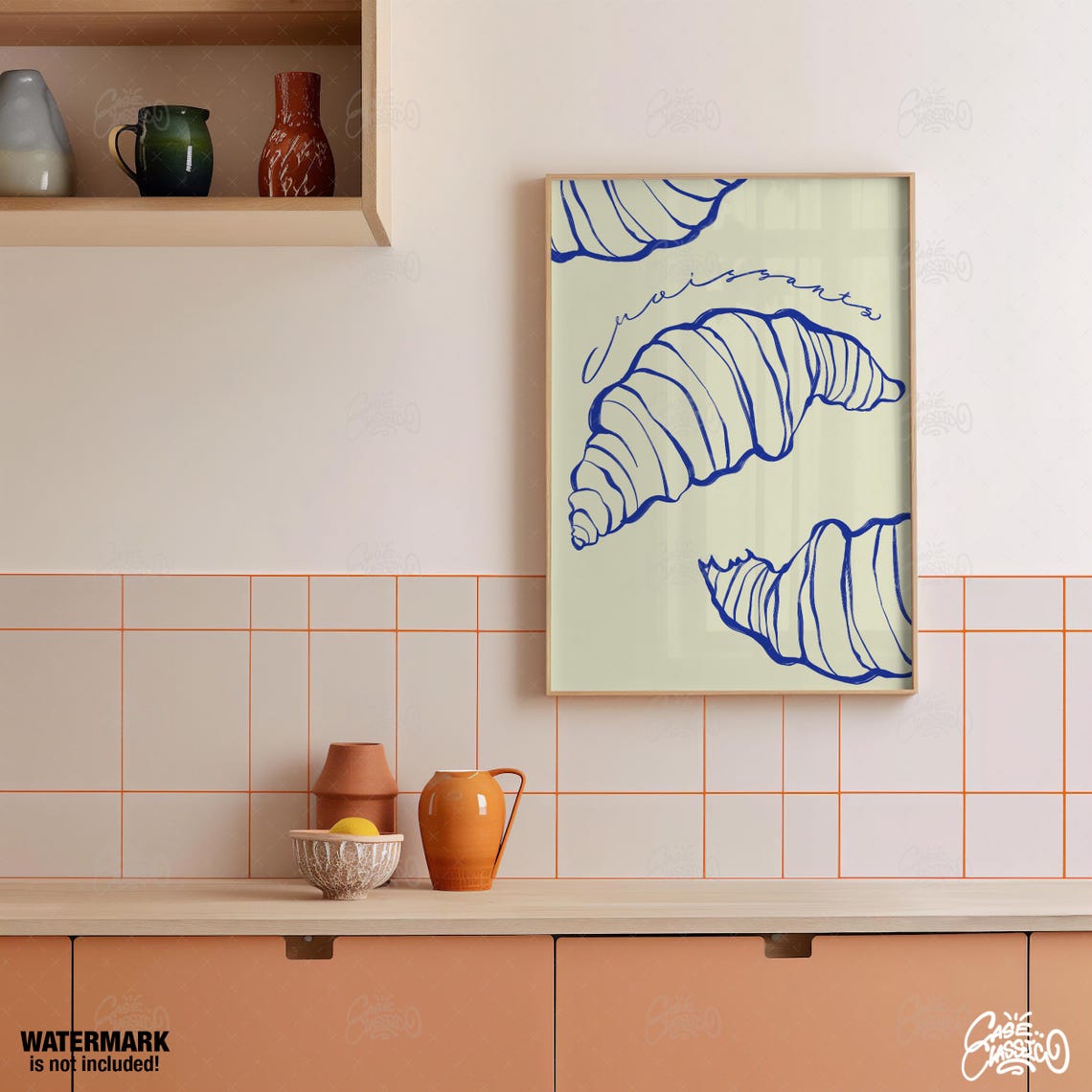 Blue Croissants Line Art French Cafe Kitchen Poster With Script - Image 4