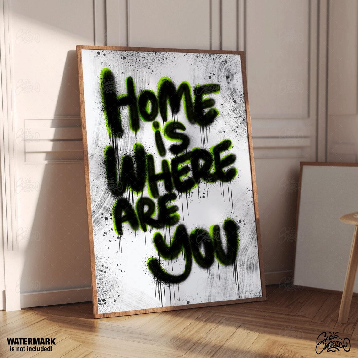 Home Is Where Are You Neon Green Graffiti Funny Quote Poster