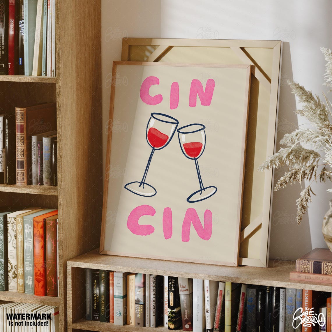 Cin Cin Cheers Two Wine Glasses Pink Letter Party Art Poster - Image 2