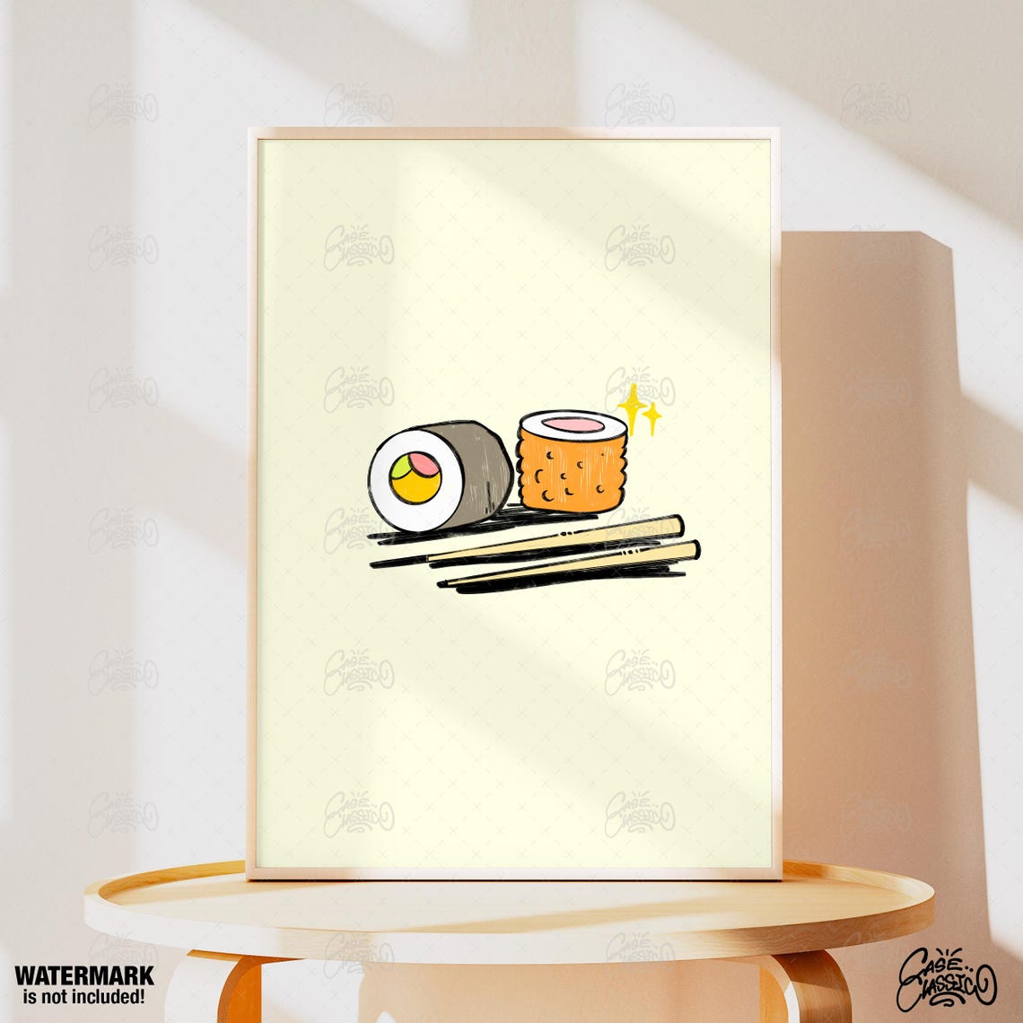 Cute Sushi Illustration Japanese Kitchen Decor Poster With Chopsticks - Image 4