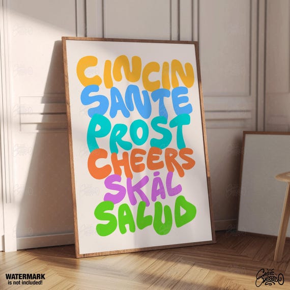 Cin Cin Sante Prost Cheers Skal Salud Bar Cart Accessories Cheers Print Bar Sign Cheers Sign Quote Print Typography Print