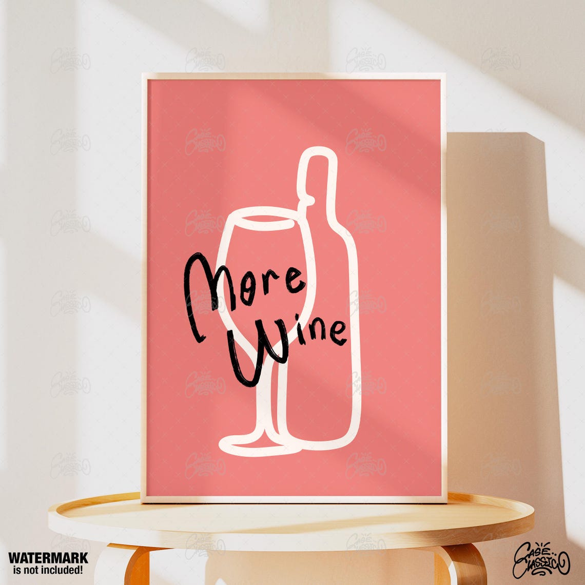 More Wine Coral Red Poster With White Line Art Glass and Bottle Design - Image 4