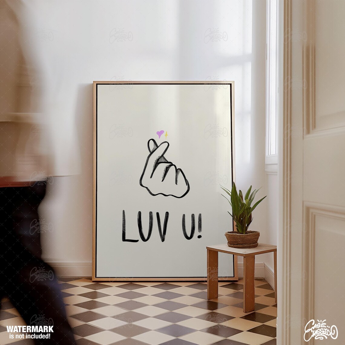 Luv U Korean Finger Heart Sketch Indie Line Art Romantic Love Quote Poster - Image 3