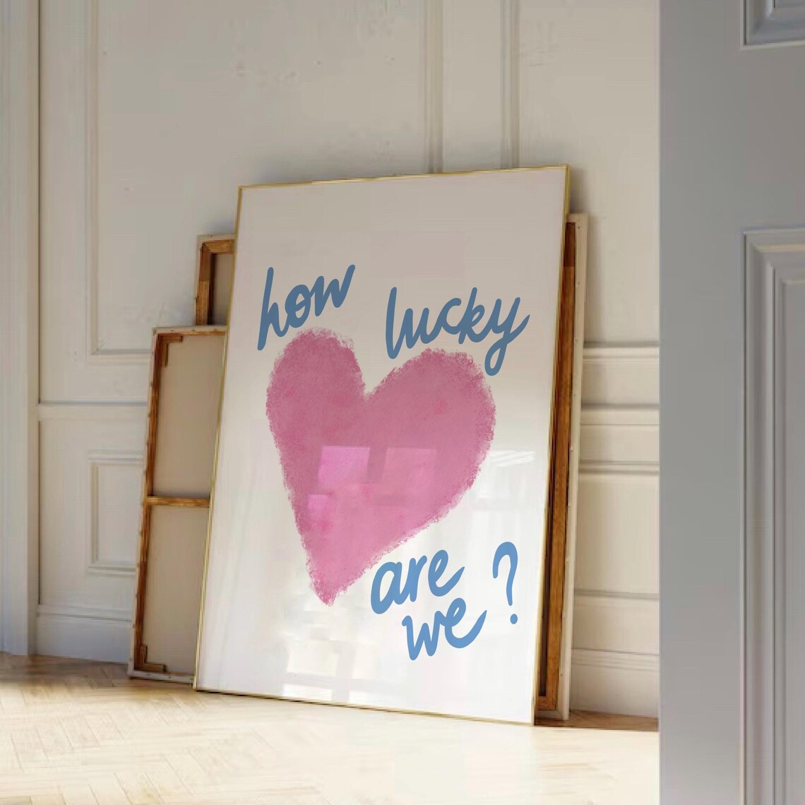 How Lucky Are We Pink Heart Quote Art Print