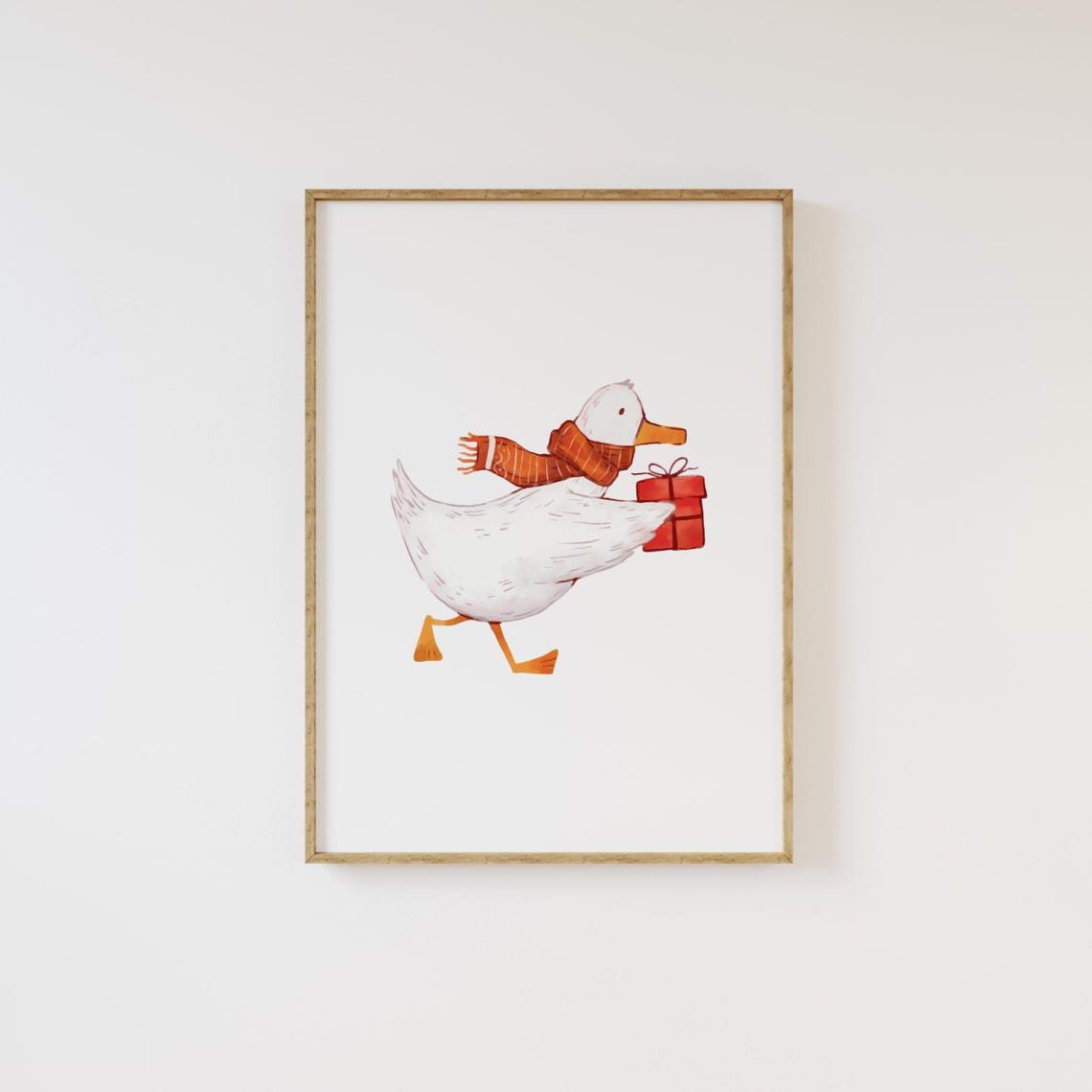Cute Duck Holding Gift Holiday Animal Print Kids Room Wall Decor - Image 3