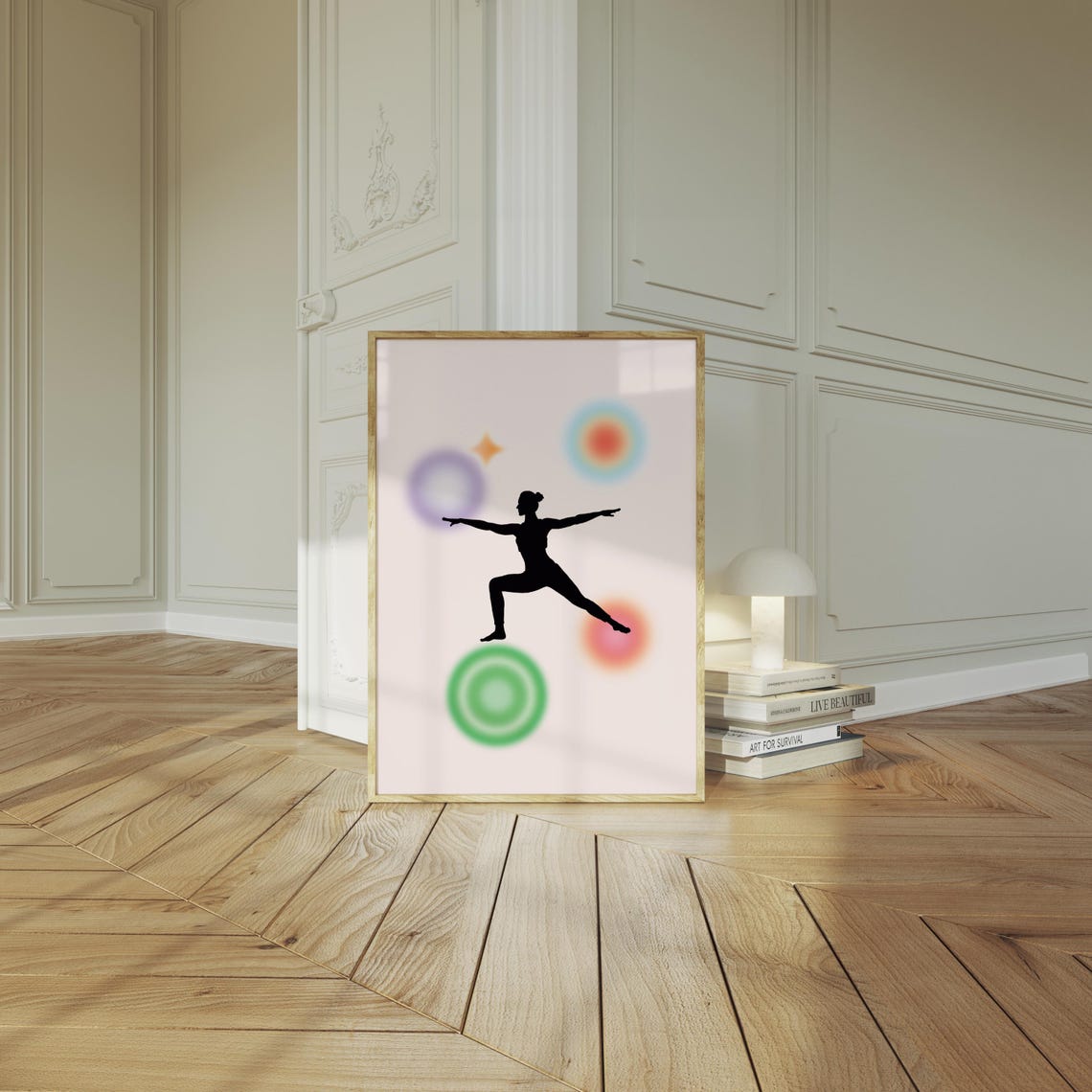 Yoga Warrior Silhouette Colorful Aura Gradient Circles Poster - Image 2