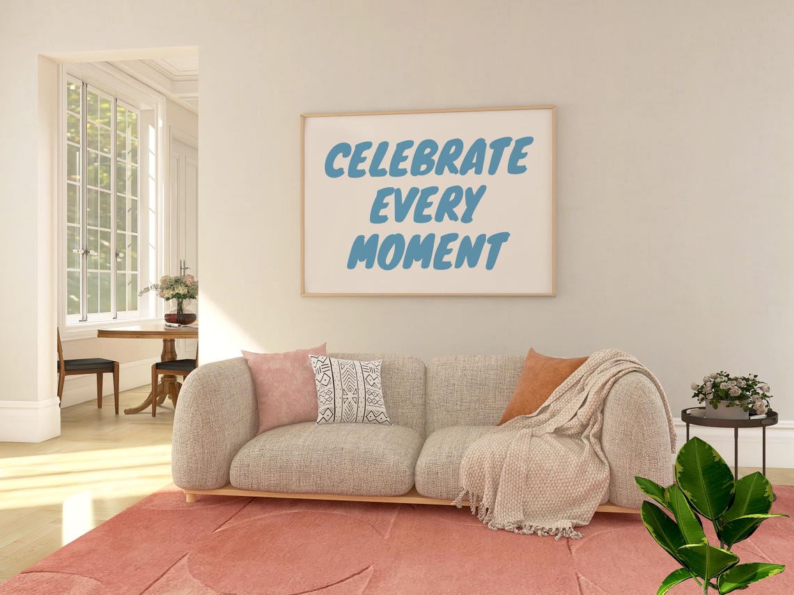 Celebrate Every Moment Blue Retro Bubble Lettering Quote Poster - Image 2