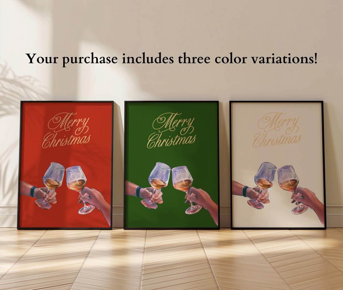 Merry Christmas Wine Cheers Festive Red Holiday Party Print Gift - Image 3