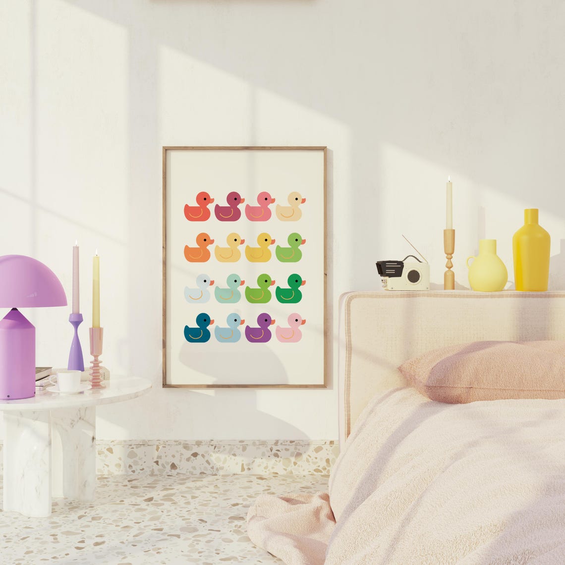 Rainbow Rubber Duck Grid Cute Nursery Playful Kids Room Poster - Image 2