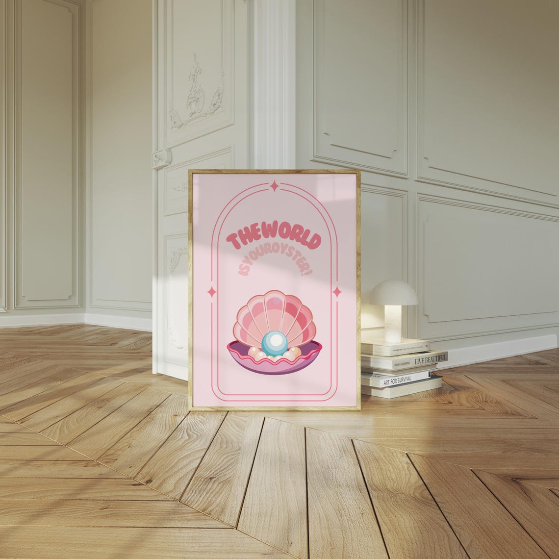 The World Is Your Oyster Pink Pearl Oyster Shell Cute Retro Poster - Image 2